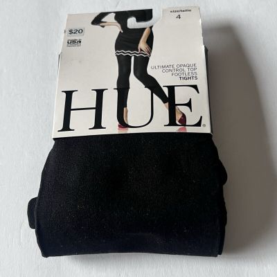 HUE ULTIMATE OPAQUE CONTROL TOP FOOTLESS TIGHTS BLACK SIZE 4 XL NWT